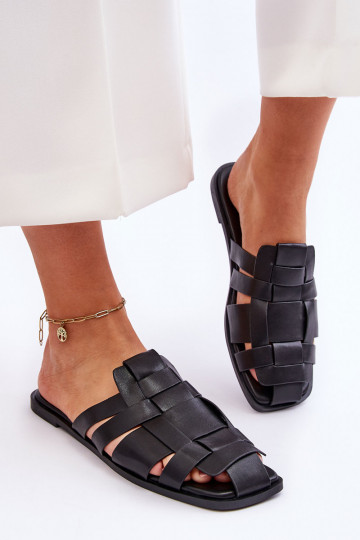 Slippers met strepen in de kleur zwart Reyna