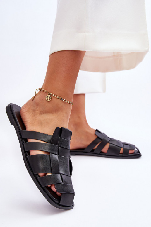 Slippers met strepen in de kleur zwart Reyna