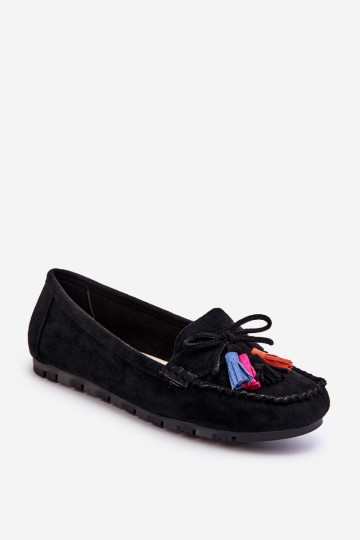 Suede mocassins met kwastjes in het zwart Dorine