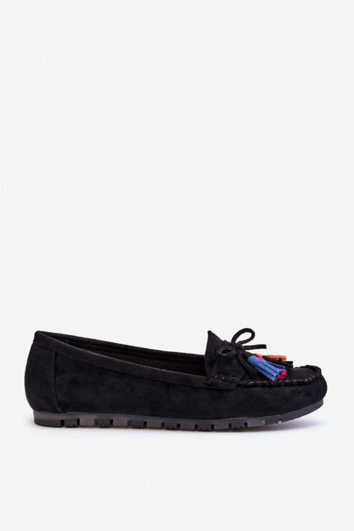 Mocassins en daim à pompons en Dorine noir