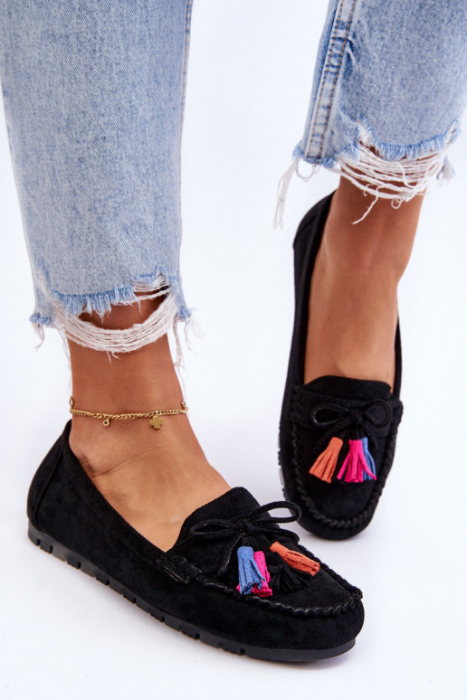 Mocassins en daim à pompons en Dorine noir