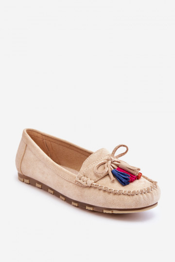 Suède mocassins met kwastjes in beige Dorine