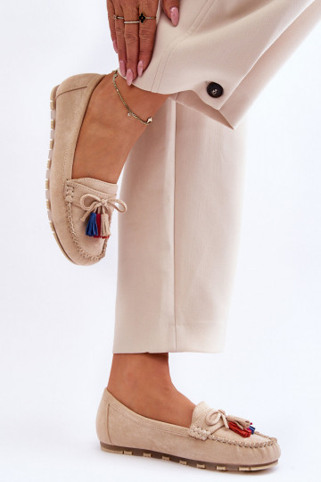 Mocassins en daim à pompons en Dorine beige 2