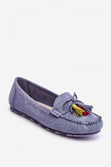Suède mocassins met kwastjes in blauw Dorine