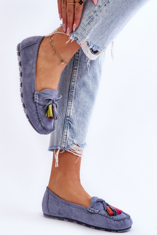 Mocassins en daim à pompons bleu Dorine