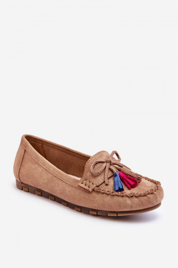 Suède mocassins met kwastjes in beige Dorine