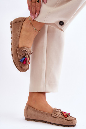 Suède mocassins met kwastjes in beige Dorine 2