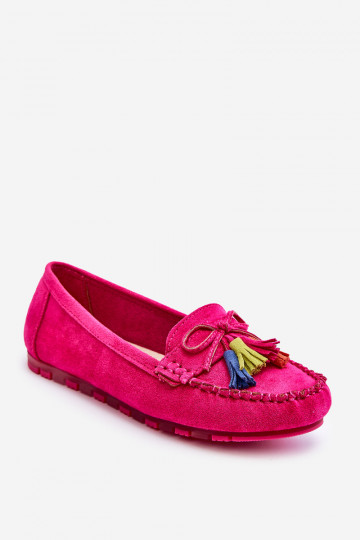 Mocassins en daim à pompons en Dorine rose