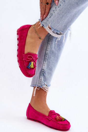 Mocassins en daim à pompons en Dorine rose 2