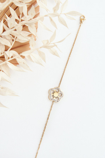 Bracelet avec fleurs de couleur or 2