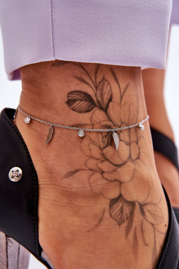 Bracelet de jambe avec plumes et zircons couleur argent