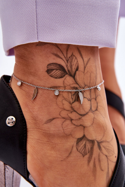 Bracelet de jambe avec plumes et zircons couleur argent