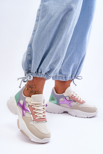 Sneakers model schoenen met veters beige-groene kleur Cortes