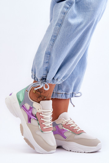 Baskets modèle chaussures à lacets couleur beige-vert Cortes 2