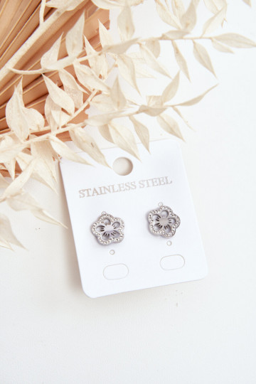 Boucles d'oreilles en forme de fleur avec zircons de couleur argent 2