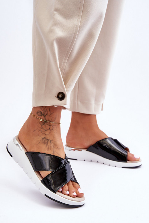 met lakeffect Slippers S.Barski AL22469 zwarte kleur met lakeffect Slippers S.Barski AL22469 zwarte kleur