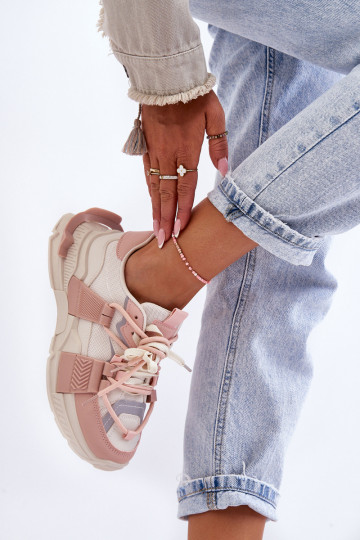 Modieuze sneakers met veters beige-roze Chillout! 2