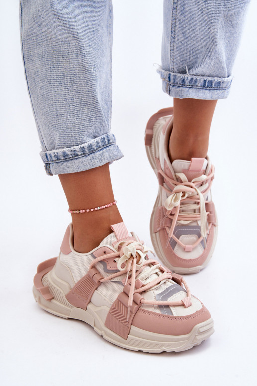 Modieuze sneakers met veters beige-roze Chillout! Modieuze sneakers met veters beige-roze Chillout!
