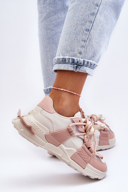 Baskets mode à lacets beige-rose Chillout!