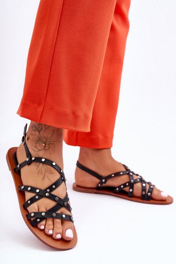 Sandales pour femmes avec de beaux détails de couleur noire Alemona