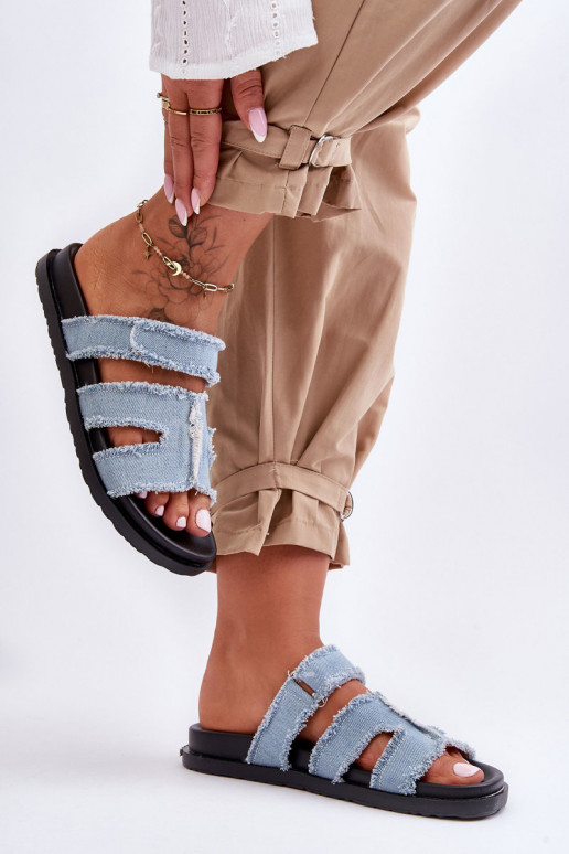 Hausschuhe mit Klebeverschlüssen in der blauen Farbe Lamirose