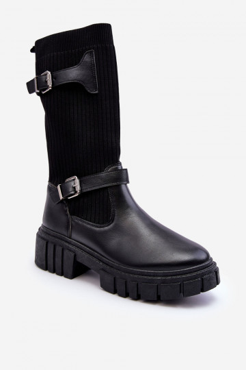 Lange Stiefel mit sockenartiger Sohle in der Farbe Schwarz Abroze