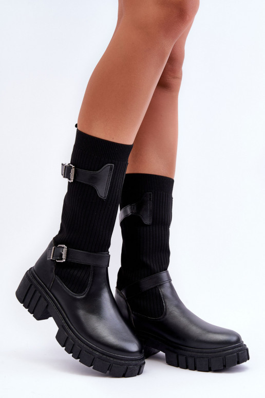 bottes longues à semelle type chaussette de couleur noire Abroze