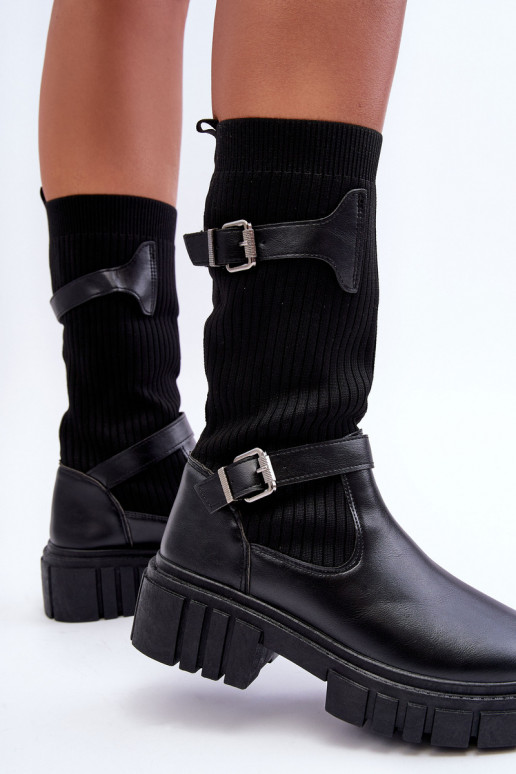 bottes longues à semelle type chaussette de couleur noire Abroze