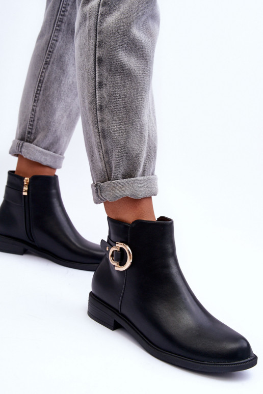 Bottines à talons larges de couleur noire Meronei