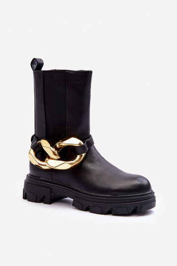 bottines élégantes avec chaînes de couleur noire Kambiz