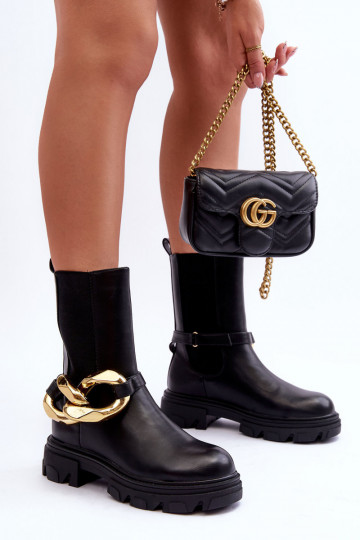bottines élégantes avec chaînes de couleur noire Kambiz 2