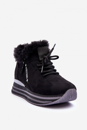 platform sneakers met bont in zwart Jamarie