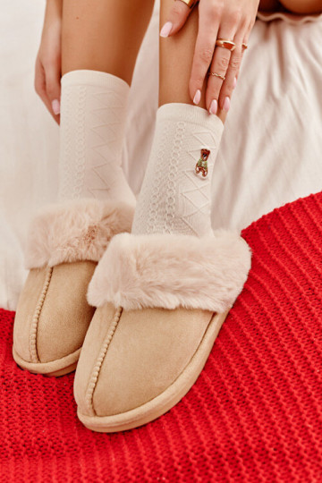 Chaussons avec fourrure en ivoire Pinky