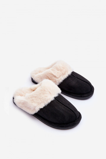 Chaussons avec fourrure de couleur noire Pinky