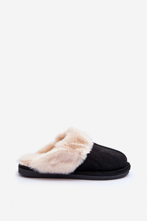 Chaussons avec fourrure de couleur noire Pinky
