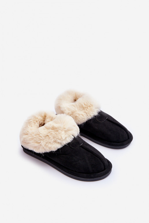Chaussons avec fourrure de couleur noire Lanoze