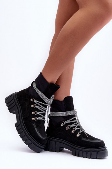 Bottines en daim à lacets de couleur noire Acorn