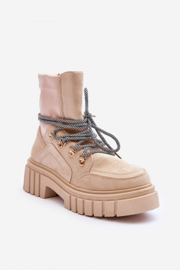 Suède schoenen met veters beige Acorn