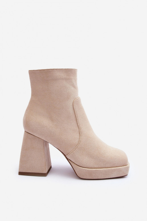 Bottes en daim à talons larges Abnous ivoire