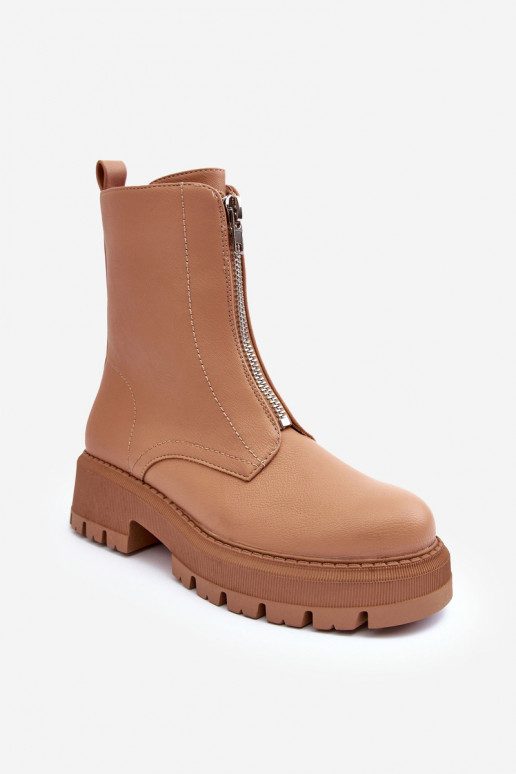 Stiefel mit breiten Absätzen und Reißverschlüssen in der Farbe Braun von Vimal