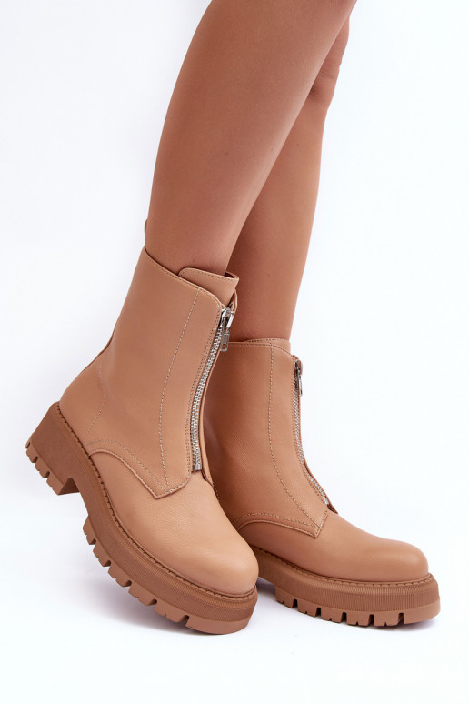 Bottines à talons larges avec fermetures éclair de couleur marron Vimal Bottines à talons larges avec fermetures éclair de couleur marron Vimal