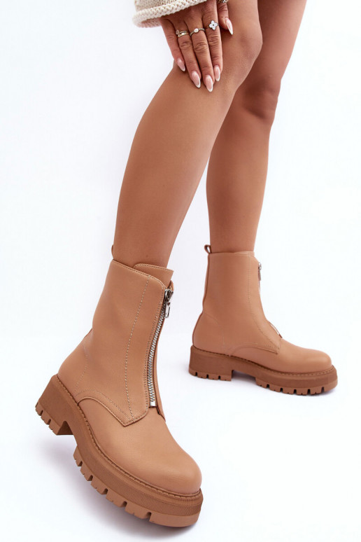 Bottines à talons larges avec fermetures éclair de couleur marron Vimal Bottines à talons larges avec fermetures éclair de couleur marron Vimal