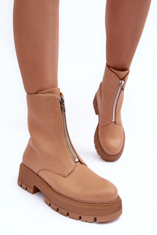 Bottines à talons larges avec fermetures éclair de couleur marron Vimal Bottines à talons larges avec fermetures éclair de couleur marron Vimal