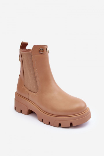 Dames naturel leren laarzen met mooie details beige Lobb