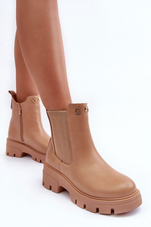 Damenstiefel aus Naturleder mit schönen Details beige Lobb