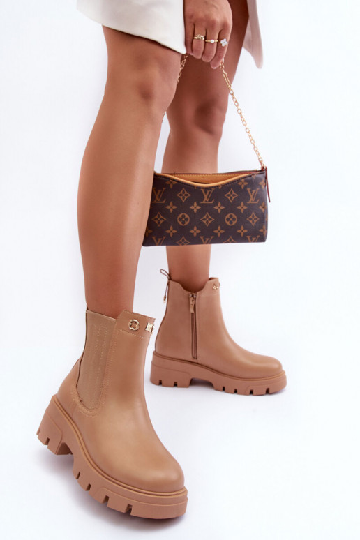 Damenstiefel aus Naturleder mit schönen Details beige Lobb