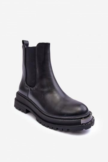 Stylische Stiefel mit breitem Absatz und Plateau in schwarzem Linestta