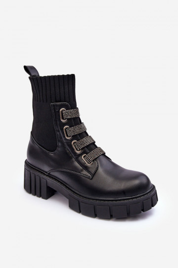 Stiefeletten mit elastischem Obermaterial aus schwarzem Kasseis