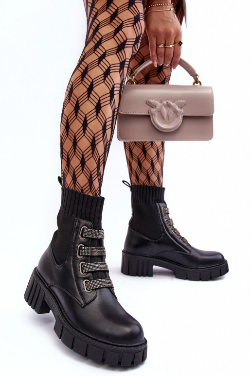 bottines avec tige élastique en noir Kasseis