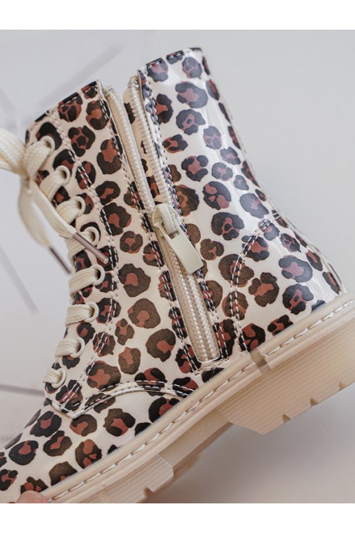 Gewärmte Kinderstiefel mit Reißverschlüssen beige-braune Farbe Dolida